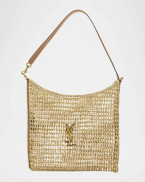 Bolsa Oxalis YSL Monogram Shoulder Bag in Raffia with Bronze Hardware