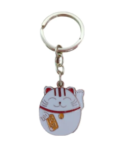 Llavero Gato de la Suerte Blanco de Metal Maneki Neko