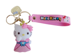 Llavero Hello Kitty con vestido rosa moño celeste de Silicona