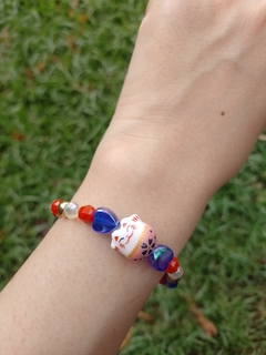Pulsera Gato de la Suerte Elástica - Azul Roja Dorada en internet