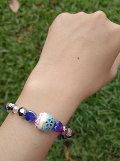 Pulsera Gato de la Suerte Elástica - Azul Negra y Transparente en internet