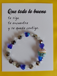 Pulsera Gato de la Suerte Elástica - Azul Negra y Transparente