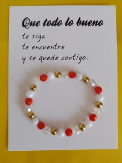 Pulsera Roja Blanca Dorada y Transparente - Elástica