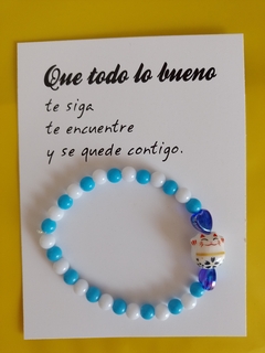 Pulsera Argentina Gato de la Suerte Blanco con Corazones