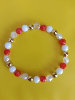 Pulsera Roja Blanca Dorada y Transparente - Elástica - comprar online