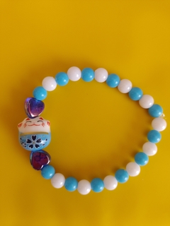 Pulsera Argentina Gato de la Suerte Celeste con Corazones - comprar online