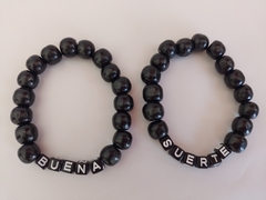 Pack x 2 Pulseras Buena Suerte - Negras Elásticas