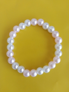 Pulsera Perlas Blancas y Rosas - Elástica
