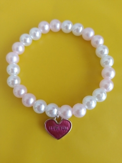 Pulsera Coquette con Dije Corazón Rosa Perlas Blancas y Rosas