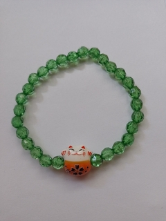 Pulsera Verde Gato de la Suerte - Elástica