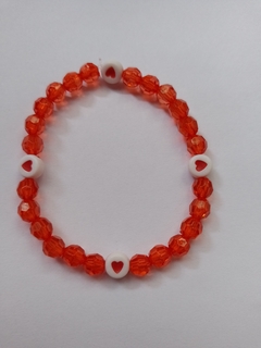 Pulsera Roja Transparente Corazones - Elástica