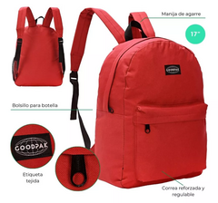 Mochila Goodpak Rojo Urbana Escolar 17 Espalda - (MAYORISTA) - tienda online