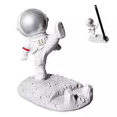 Soporte Base para Celular Astronauta Pie Plateado