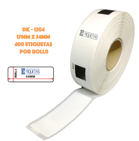 30 Rollos Dk-1204 Etiqueta Autoadhesiva 17x54mm sin eje
