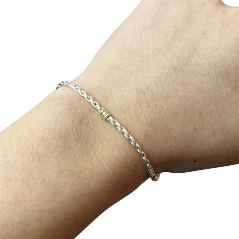 Pulsera Plata 925 y Oro Espiga 3mm - comprar online