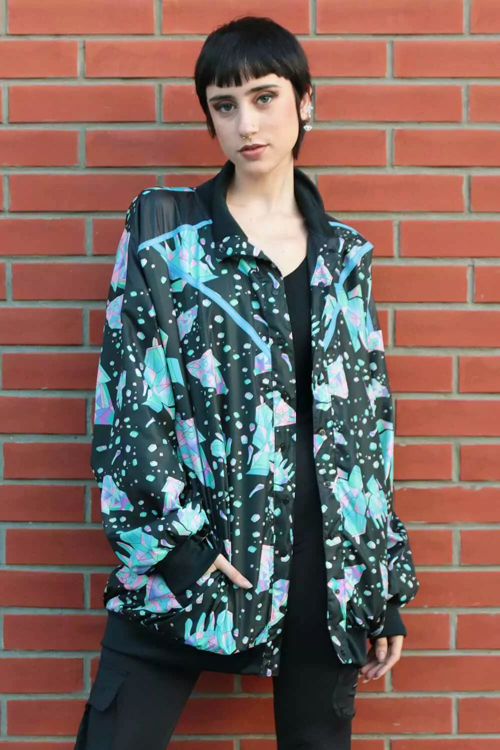 Campera reversible Soy (estamp. cristales/negro)
