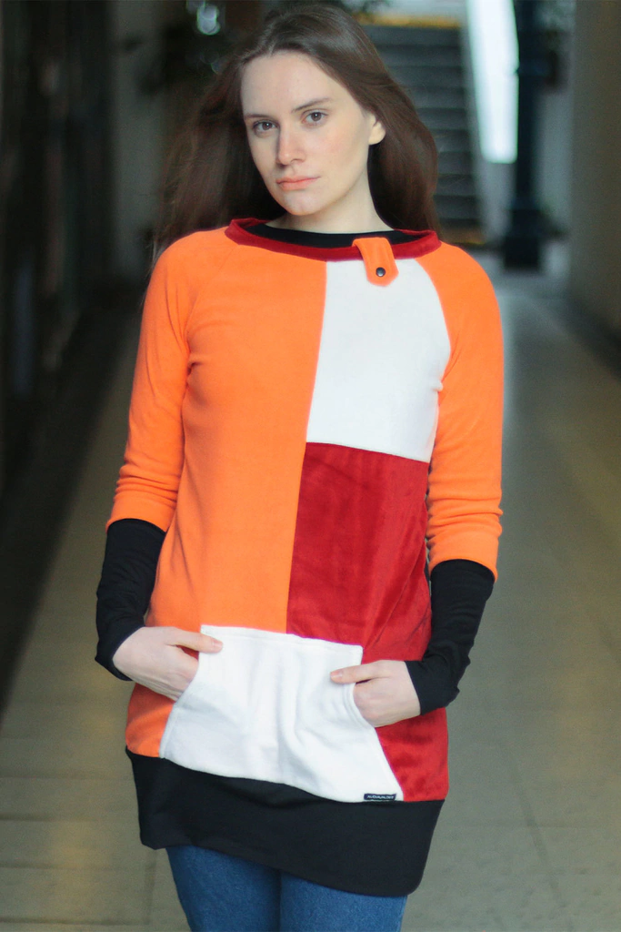 Vestido Hermandad (plush naranja/beige/rojo)