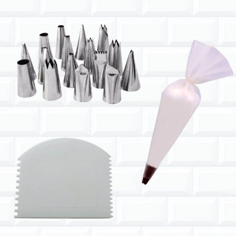 Kit Confeiteiro Bicos Saco Confeitar Silicone Espátula 841