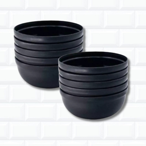 Kit 10 Mini Bowl Tigela Plástico Preto Pote Cumbuca 836