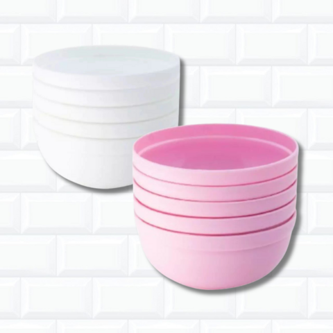 Kit 10 Bowl Tigela Plástico Rosa Branco Pote Cumbuca 840