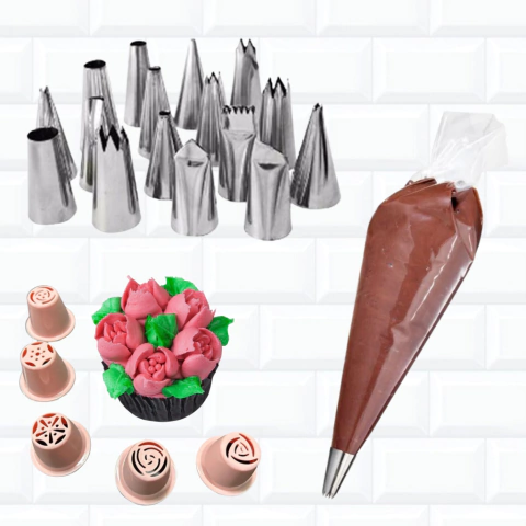 Kit Bicos Confeitar Inox Russo Saco Descartável 879