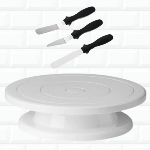 Bailarina De Bolo Giratória 30cm + 3 Espátulas Alisadoras 164