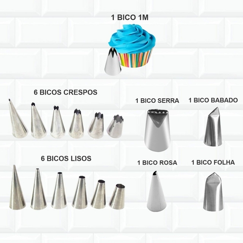 Bicos De Confeitar Em Inox 16 Peças Grande + Bico 1m Brinde 618