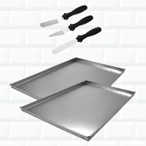 Kit 2 Formas Bolo De Rolo Rocambole 40x30x1 Cm + 3 Espátulas 517