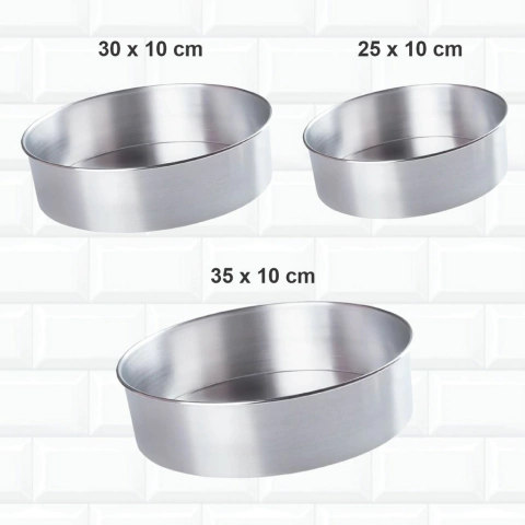 Kit 3 Formas De Bolo Alta Fundo Fixo Redondas 25+30+35 Cm 573