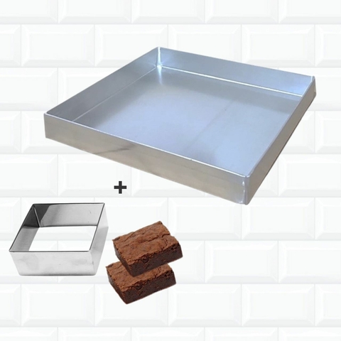 Kit Forma De Brownie Quadrada 30 Cm + 1 Cortador Quadrado 5 cm 676