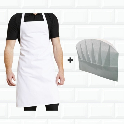 Kit Uniforme Chef Avental Em Tecido + Chapéu Tok Plissado 460