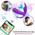 Vibrador de calcinha roxo controlado via smartphone, com imagens de um casal e um mapa ao fundo, destacando a conectividade e o prazer à distância.