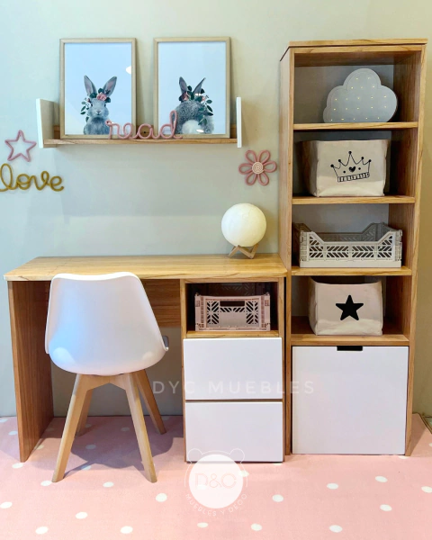 Escritorio BOO y Biblioteca Kiara con Baul en paraiso