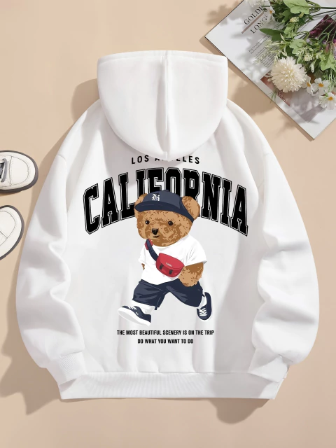 Blusa Moletom Feminina com Capuz Urso California