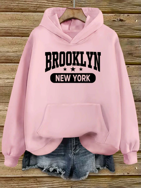 Blusa Feminina Casual Brooklyn NYC Capuz e Bolso ElaShopp