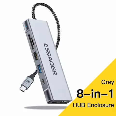 Hub USB Essager 8 em 1 Docking Station USBC com Armazenamento para MacProAir M1M2