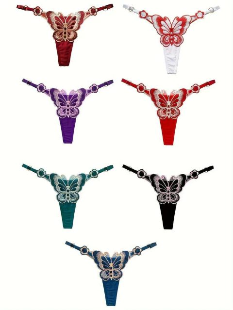 Kit 7 Calcinhas Borboleta Bordada Ajustvel Fio Dental ElaShopp