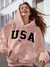 Moletom Feminino Casual com Estampa USA e Capuz ElaShopp na internet