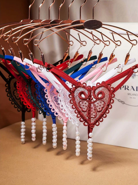 Kit 7 Calcinhas Fio Dental de Perolas Lingerie Sexy ElaShopp