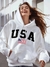 Moletom Feminino Casual com Estampa USA e Capuz ElaShopp