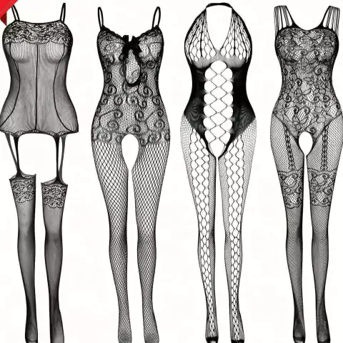 Kit 4 Meia Arrastão Virilha Aberta Lingerie de Rendas ElaShopp