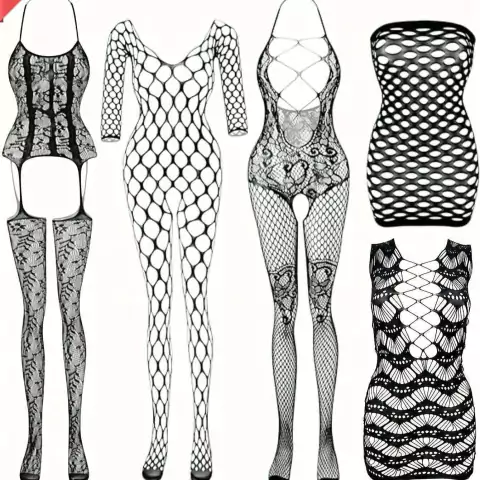 Conjunto de Lingerie Kit 5 Vestidos Meias Arrastão ElaShopp