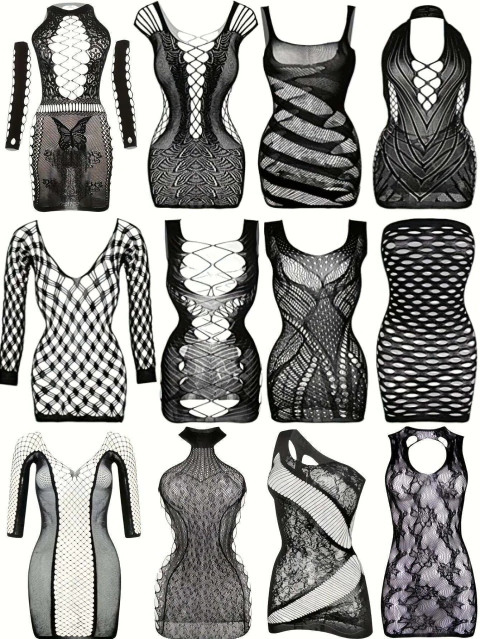 KIT 12 Peças Lingerie Sexy Meia Vestido Arrastão ElaShopp