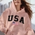 Moletom Feminino Casual com Estampa USA e Capuz ElaShopp - comprar online