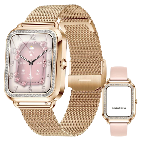 Smartwatch Dourado Tela HD Touch Completa de 1.59" com Chamadas Sem Fio