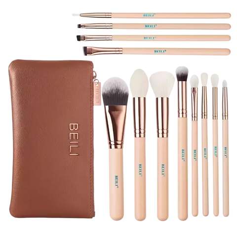 Kit 12 Conjunto de Pincéis de Maquiagem Rosa Dourado BEILI