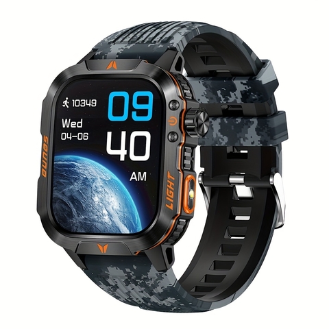Smartwatch Tático QTLJJBY 5.0, Lanterna LED À Prova d'Água