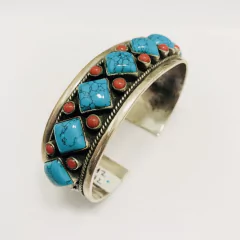 PULSERA RÍGIDA CON TURQUESAS Y GRANATES NATURALES COD. 4112 en internet