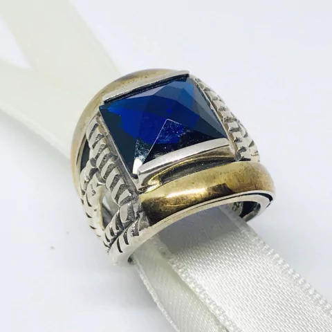 ANILLO ZAFIRO CARRE PLATA Y ORO COLOMBIA cod 3464 - comprar online