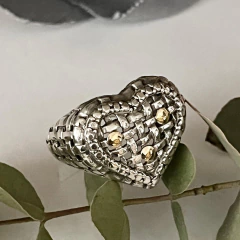 ANILLO CORAZON PLATA CON DETALLES EN ORO K1438